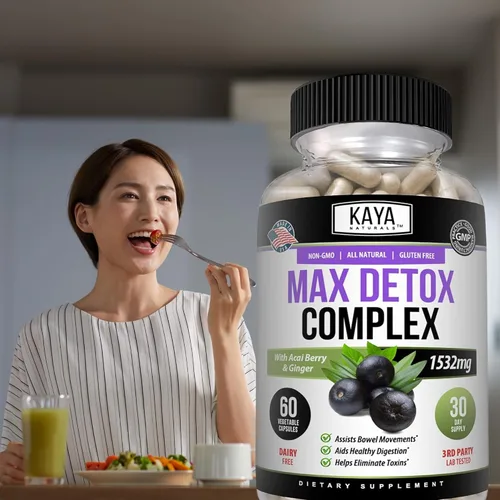 Miniatura 10 de Kaya Naturals Max Detox - Suplemento de hierbas - Ingredientes naturales 1532 mg - Polvo de psyllium, extracto de bayas de acai, raíz de jengibre