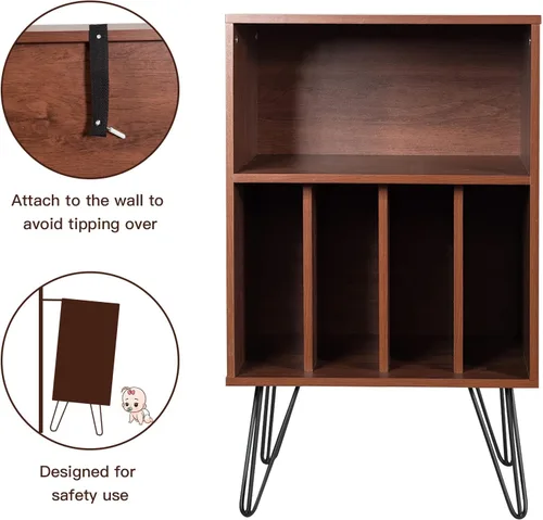 Miniatura 7 de Tangkula Record Player Stand, Turntable Stand with Metal Legs, Vinyl Record Storage Cabinet w/ 5 Open Shelves Holds up to 150 Albums for Living Room