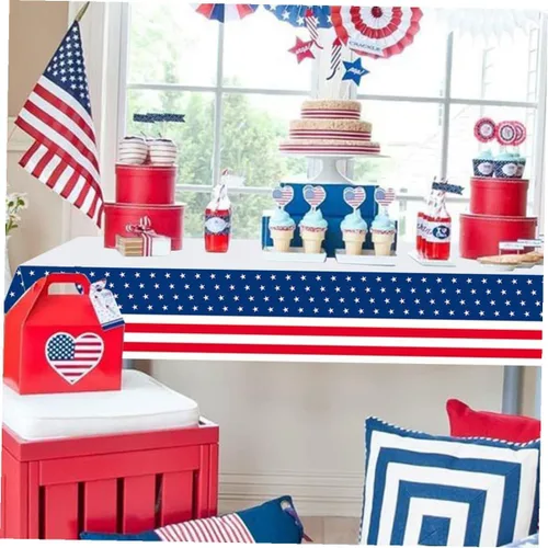Miniatura 7 de Disposable Independence Day Tablecloth for Buffet Parties Patriotic Theme Party Table Cover and Use Kitchen Table Decoration