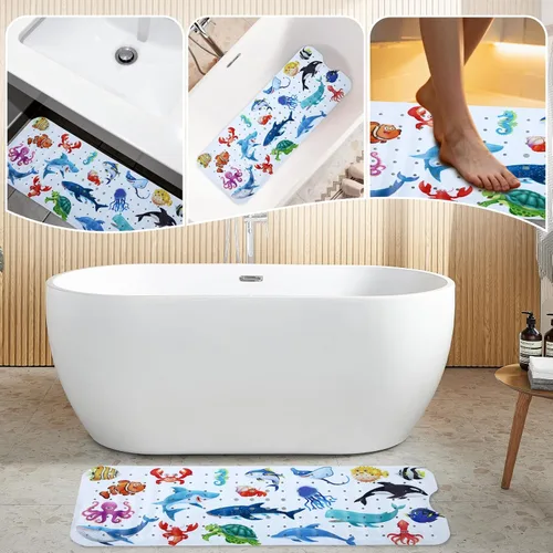 Miniatura 5 de Tapete de Baño para Bebé para Bañera Antideslizante para Niños, Tapete de Bañera Extra Largo de 40X16 Pulgadas, Tapete de Baño y Ducha para Niños