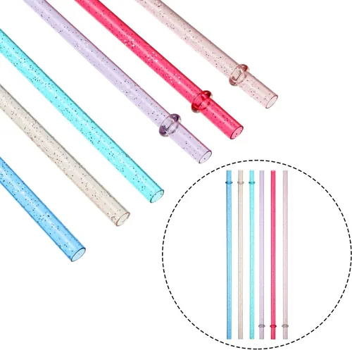 Miniatura 2 de 48 pajillas de plástico reutilizables de 11 pulgadas sin BPA, pajillas de purpurina coloridas para tarros y vasos de 40/30/24 onzas, con cepillo