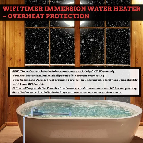 Miniatura 5 de Calentador de agua sumergible de 3000 W 240 V portátil para bañera y piscina, calentador de agua eléctrico de inmersión con control de temperatura
