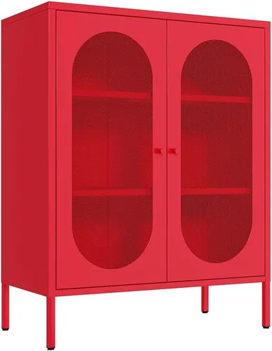 Miniatura 7 de Soporte de metal para TV, armario de almacenamiento con 2 puertas acrílicas, armario rosa con estante ajustable, gabinete lateral para el hogar