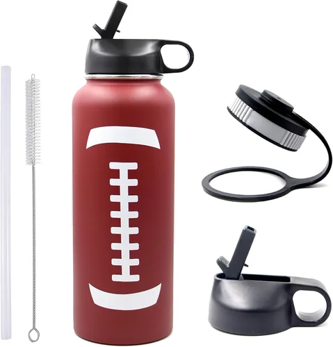 Miniatura 19 de Botella de agua de baloncesto de 12 onzas, botella de agua deportiva aislada al vacío de acero inoxidable con popote y 2 tapas, botella de agua