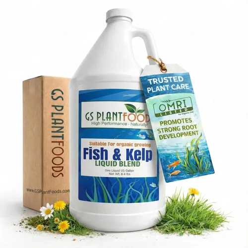 GS Plant Foods Fertilizante Líquido de Pescado y Algas Kelp (1 Galón) – Alimento Vegetal Natural Listado por el Instituto de Revisión de Materiales