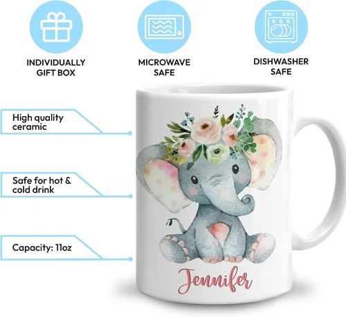 Miniatura 3 de Hyturtle Regalos Personalizados Amante de Elefantes - Just A Girl Who Loves Elephants Taza de Café Personalizada con Nombre en Cerámica de 0,32 l