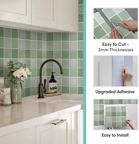 Miniatura 4 de Commomy 10 azulejos 3D mate para despegar y pegar de 11.8 x 11.8 pulgadas, ultraligero de PVC, cuadrado, despegar y pegar para cocina, azulejos