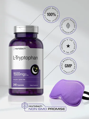 Miniatura 5 de Horbäach Cápsulas L de triptófano de 1500 mg 240 unidades Fórmula nocturna Suplemento sin OMG, sin gluten