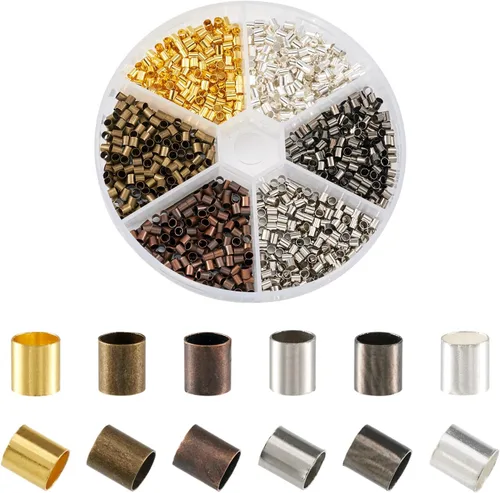 Pandahall - 1368 cuentas de tubo de latón para engarzar, cuentas de extremo de 0.118 x 0.118 pulgadas, 6 colores separadores de tubo para hacer