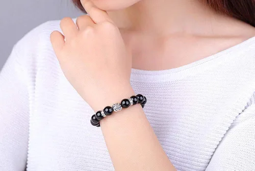 Miniatura 5 de KIOMOY Pulsera de obsidiana de piedra natural Feng Shui PiXiu PiYao Fashion Jewelry para hombre o mujer, 0.472in o 0.394in