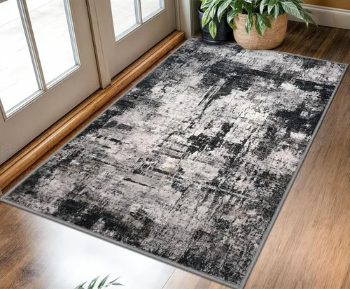 Miniatura 21 de KOZYFLY - Alfombra de pasillo moderna y lavable de diseño abstracto gris y negro, 2 x 6 pies, antideslizante, suave y de pelo corto, ideal