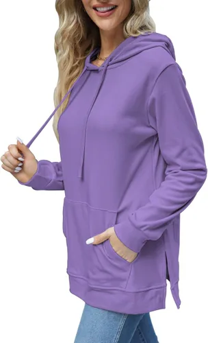 Miniatura 3 de Beimuc Sudaderas con capucha para mujer, con dobladillo dividido, con cordón, casual, manga larga, con bolsillos