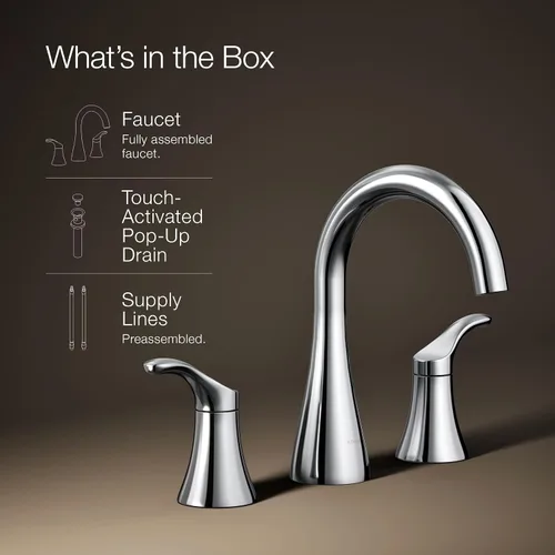 Miniatura 13 de KOHLER K-27390-4-CP Simplice® - Grifo de lavabo de baño con dos manijas de palanca y drenaje clicker, 1.2 GPM, cromo pulido