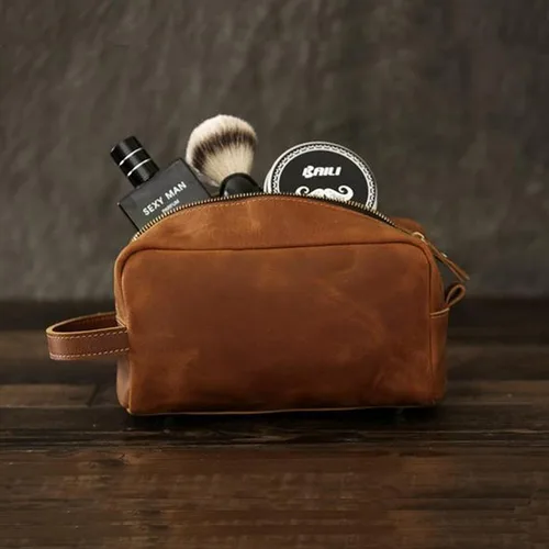 Miniatura 4 de Neceser para hombres o mujeres, kit de piel de grano completo, hecho a mano, bolsa de viaje vintage de cuero, bolsa de viaje grande, bolsa de Marrón