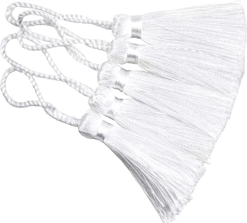 Miniatura 33 de Makhry 20 mini borlas de hilo sedoso hechas a mano de 4.3 pulgadas con lazo de cordón de 2 pulgadas y pequeño nudo chino para aretes, recuerdo