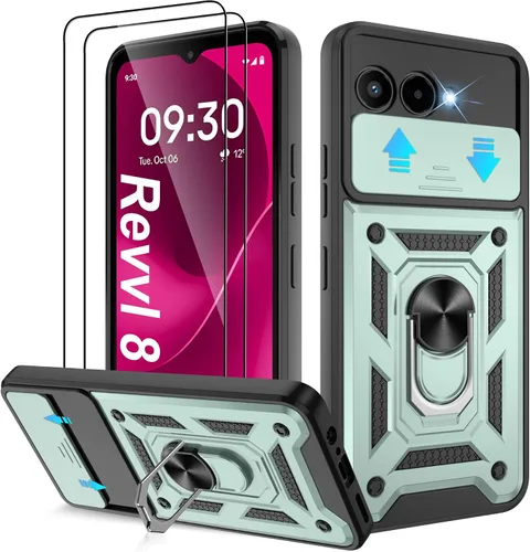 Miniatura 28 de ATUMP Funda para T-Mobile Revvl V Plus 5G con protector de pantalla HD con cubierta de cámara deslizante, soporte de anillo de rotación de 360° Negro