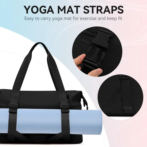 Miniatura 6 de MAXTOP Bolsa de gimnasio grande para hombres y mujeres con compartimento para zapatos, separación húmeda y seca, bolsa de lona negra para viajes