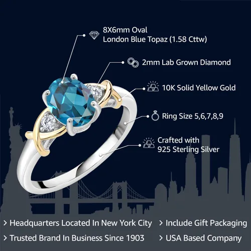 Miniatura 93 de Anillo de compromiso de oro amarillo de 10 quilates y plata 925 con piedra natal y diamantes cultivados en laboratorio para mujer, ovalado de 0.315