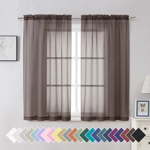 Miniatura 87 de Aiyufeng 2 paneles de cenefa transparente negra de 14 pulgadas de largo, cortinas cortas negras transparentes para dormitorio, cortinas de cocina