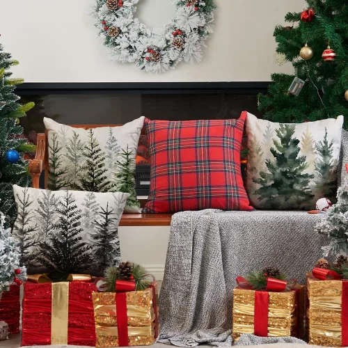 Miniatura 5 de DFXSZ Fundas de almohada de Navidad 16x16 pulgadas, juego de 2, árbol de Navidad de acuarela azul gris, fundas de almohada blancas decorativas