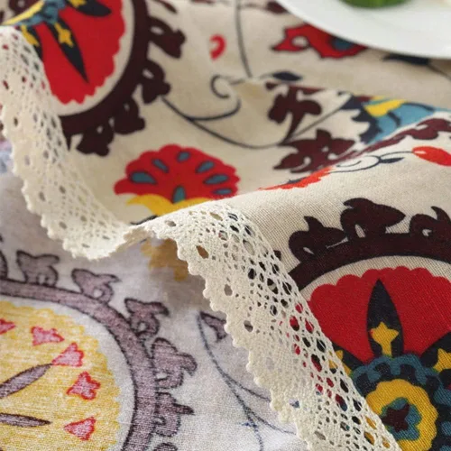 Miniatura 6 de Aothpher Manteles pequeños de 24x24 pulgadas modernos de estilo bohemio con flores de jacquard lavables con encaje para mesa de comedor