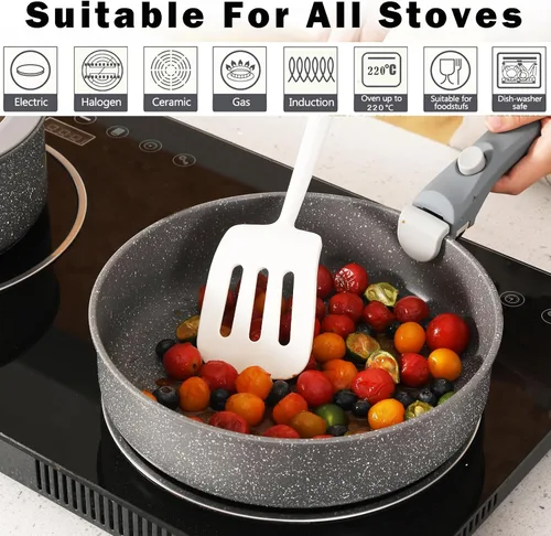 Miniatura 5 de Vkoocy Juego de ollas y sartenes antiadherentes grises con mango extraíble, juego de utensilios de cocina de cerámica con mango desmontable, 5