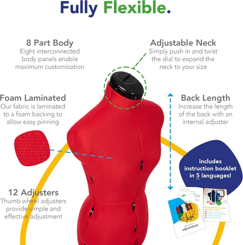 Miniatura 3 de Adjustoform Sew Simple FG304 maniquí ajustable para costura Poppy S-M (talla de vestido EE. UU. 4-12) maniquí femenino de 8 piezas + marcador
