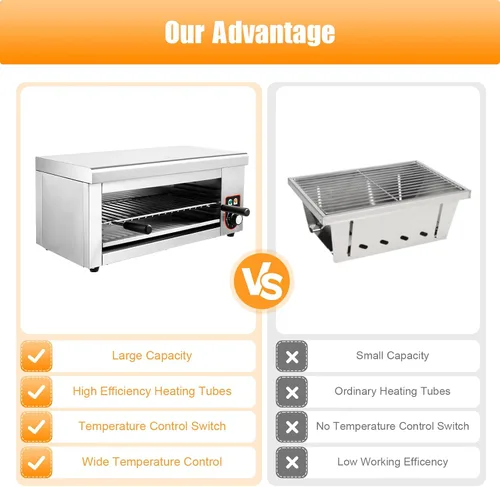 Miniatura 9 de Salamandra, 1500 W, 110 V, derretidor de queso, eléctrico, comercial, de acero inoxidable, parrilla raclette, asador, horno tostador ajustable