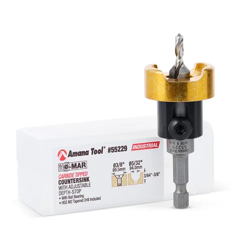 Miniatura 11 de Amana Tool Avellanador de 82 grados con tope de profundidad de broca y rodamiento de bolas sin empuje, 55225, taladro de 3/8 D x 3/32 de profundidad
