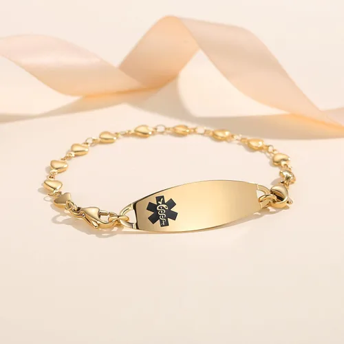 Miniatura 10 de LinnaLove Pulsera de alerta médica de corazón para mujer, joyería de identificación médica de moda 7-8.5 pulgadas ajustable