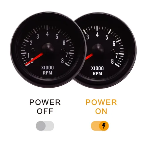 Miniatura 3 de MOTOR METER RACING 52mm 2-1/16" Universal Electrical Tacómetro de 8000 RPM para Motor de Gasolina, Dial Negro, Retroiluminación LED Blanca, Esfera