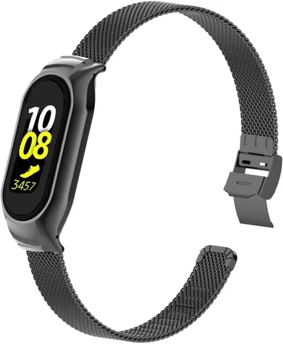 Miniatura 2 de Correa de reloj de metal compatible con Samsung Galaxy Fit2 SM-R220 de acero inoxidable con marco de bisel protector con diseño de malla