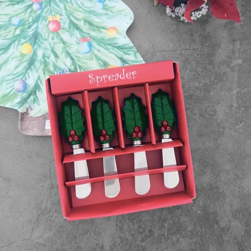 Miniatura 5 de Supreme Housewares Holly Days - Esparcidores de queso, asas de resina pintadas a mano con cuchillas de acero inoxidable para untar queso crema