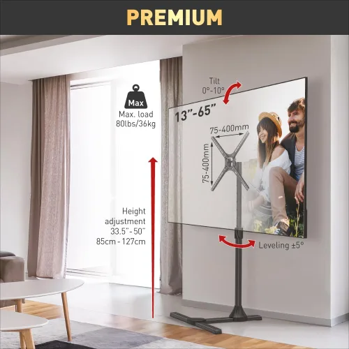 Miniatura 2 de Barkan Soporte de suelo de TV de 13 a 65 pulgadas, soporte de ajuste de altura y inclinación para hasta 80 libras, acabado brillante, base