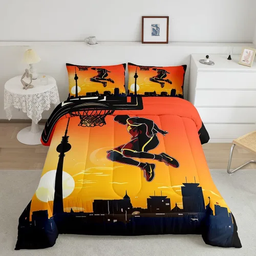 Miniatura 16 de Juego de edredón de baloncesto, juego de ropa de cama con citas inspiradoras para niños y niñas, relleno de edredón de pelota deportiva, edredón