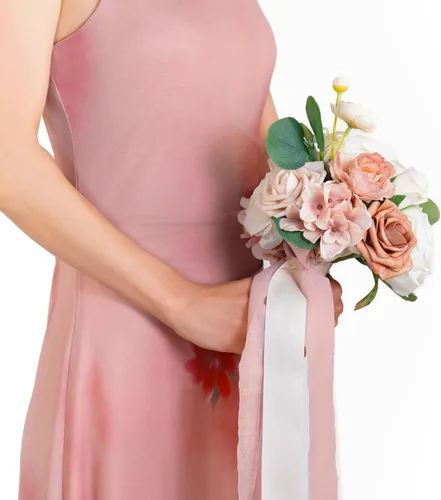 Ramo de boda de rosa polvorienta de 7 pulgadas para novia, dama de honor, ramo de boda pequeño, para fiesta de propuesta de matrimonio y aniversario