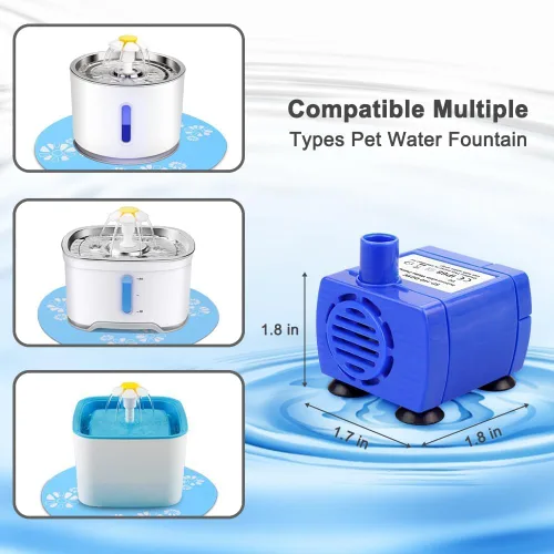 Miniatura 4 de AYNEFY Bomba de fuente de agua para gatos, sumergible eléctrica, acero inoxidable, azul, compacta, repuesto para fuente de 1.6 L