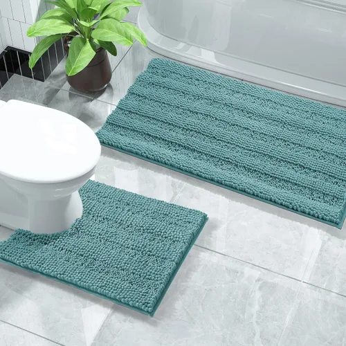 Miniatura 36 de Yimobra Juego de 2 alfombras de baño de felpilla suave y absorbente y alfombra para inodoro en forma de U, antideslizante, lavable a máquina