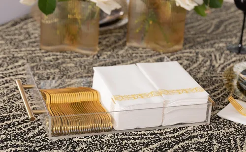Miniatura 2 de Party Bargains Toallas desechables de lino para invitados, paquete de 50, 13 x 16 pulgadas, color blanco con impresión plateada, toallas de mano