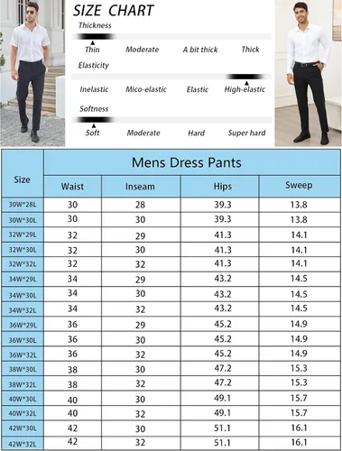 Miniatura 6 de Alimens & Gentle Pantalones de vestir elásticos para hombre, pantalones de golf sin planchado, cintura ampliable, parte delantera plana, pantalones