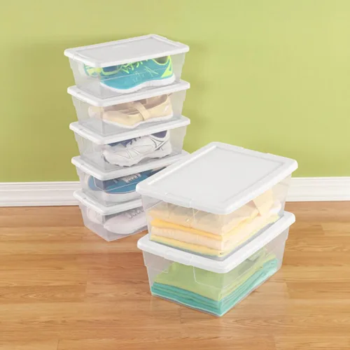 Miniatura 9 de Sterilite - Paquete de 12 cajas de almacenamiento apilables con tapas a presión; contenedor organizador de plástico resistente para armario, baño