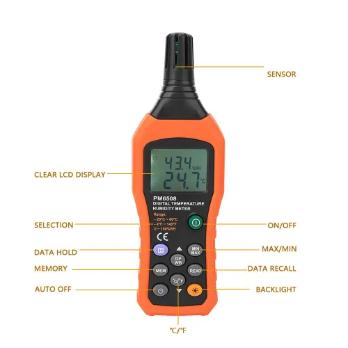 Miniatura 2 de Medidor digital de humedad y temperatura MS6508, termómetro portátil de mano, medidor de humedad, monitor con punto de rocío y bombilla húmeda