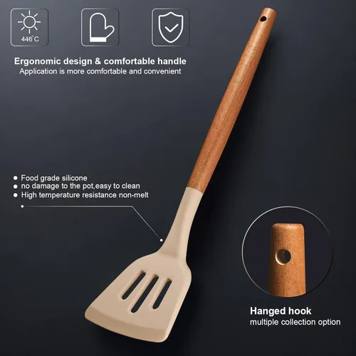 Miniatura 4 de RAXCO - Juego de utensilios de cocina y cuchillos, 18 piezas, Khiki Food-grade Silicone Utensils Heat-resistant to 410°F,5-Piece Stainless Steel