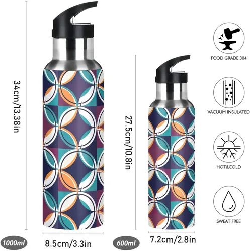 Miniatura 2 de BPA-Free Sport Water Bottle 32 Oz, Insulated Stainless Steel Water Bottle with Straw for Gym Outdoor Travel School, Kaleidoscope