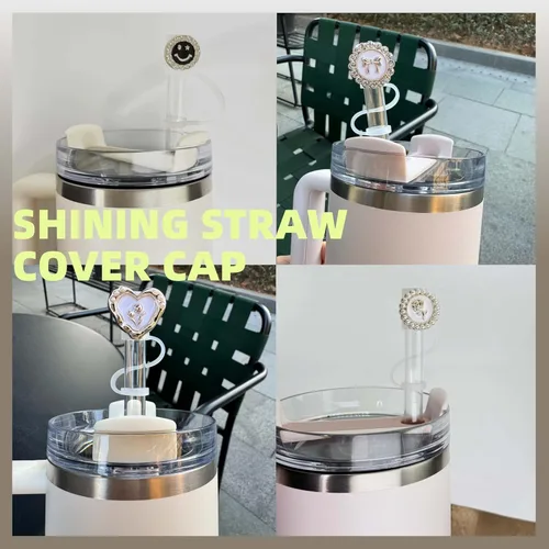 Miniatura 6 de 6 fundas brillantes de popote para vasos Stanley Cup de 30 y 40 onzas, 0.4 pulgadas, color dorado, negro y blanco, tapas de silicona para vasos