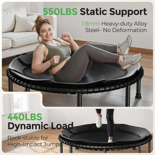 Miniatura 3 de BCAN 450/550LBS Mini Rebounder Trampoline for Adults, 40"/48" Foldable Fitness Trampoline with Bungees, Quiet & Stable Exercise Trampoline