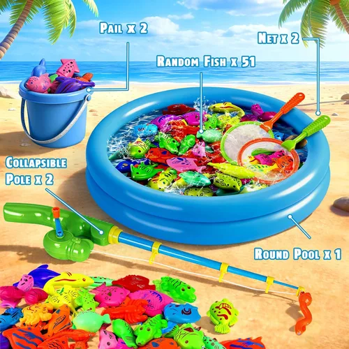 Miniatura 2 de CozyBomB™ Juego de juguetes magnéticos de pesca para niños Juego de mesa de agua para bañera, piscina infantil, fiesta en la piscina, caña