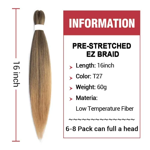 Miniatura 3 de Cabello trenzado preestirado de 14 pulgadas, 8 paquetes de cabello trenzado preestirado, trenzas de ganchillo, extensiones de cabello trenzado Yaki