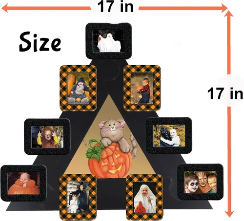 Miniatura 4 de Marco de fotos de Halloween, tablero de fotos triangular, montaje en pared de 17 x 17 pulgadas, con marcos magnéticos para exhibición de fotos