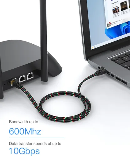 Miniatura 4 de SNANSHI Cable Ethernet de 25 pies, cable de red de Internet Cat7 trenzado de nailon plano resistente - Cable LAN de cobre puro blindado de alta